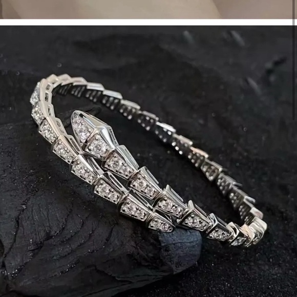 Serpenti Snake Crystal Silver Cuff Bracelet - Picture 4 of 7